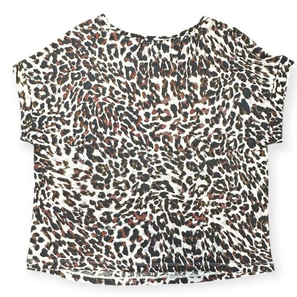 CABI Women’s Multicolor Leopard Print Boxy Roll Cuff Tee Size Small Style #3414 - Picture 3 of 6
